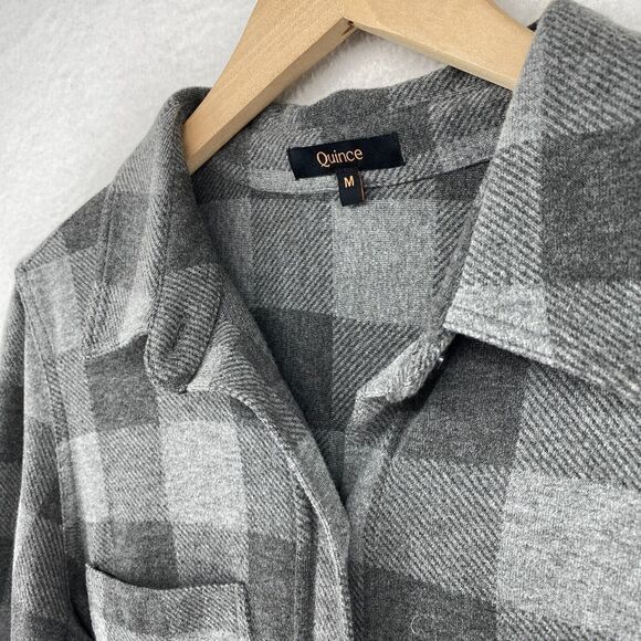 Quince Tops - QUINCE Top M Sweater Fleece Shirt Buffalo Check Button Front Long Sleeve Gray